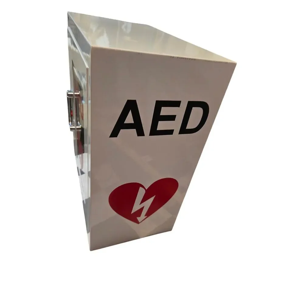 Wall Mounted Steel AED Storage Cabinet White Defibrillator Box Case - No Key